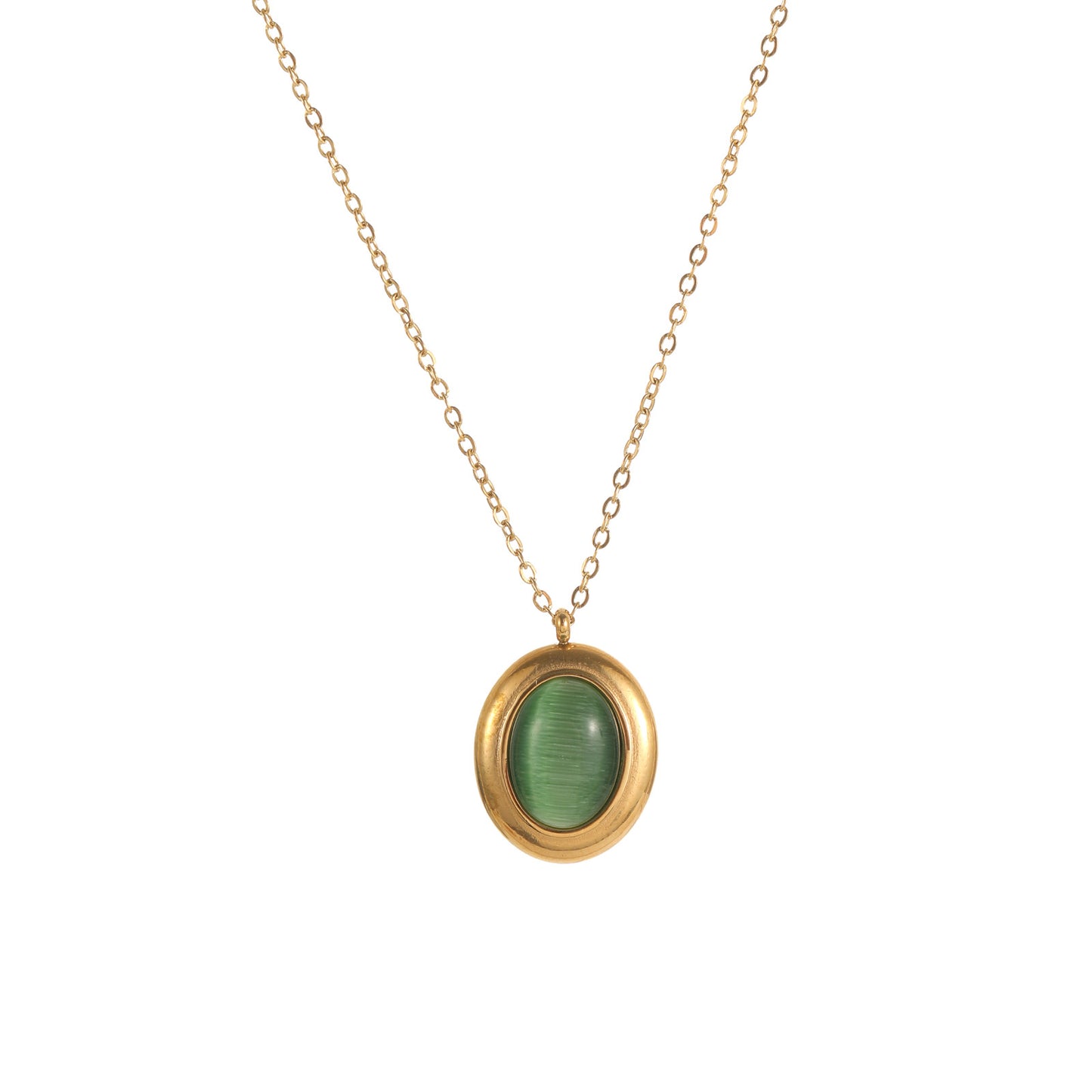 Tiger Eye Stone Oval Pendant Necklace