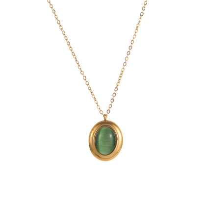 Tiger Eye Stone Oval Pendant Necklace