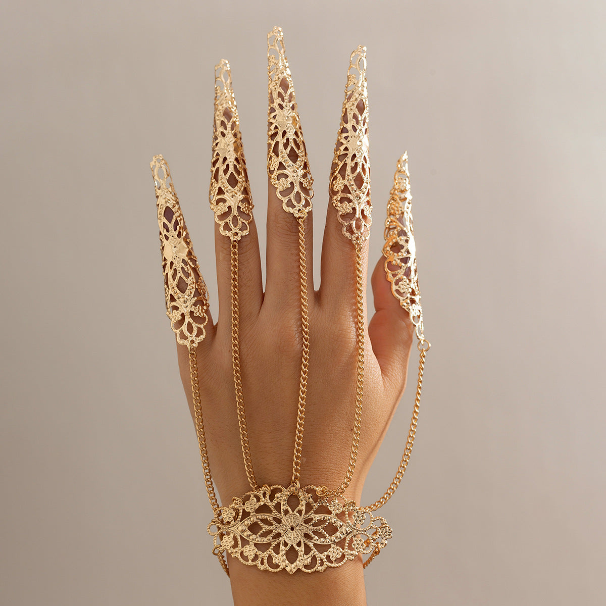 Gothic Mittens Bracelet Punk Nail Chain Ring