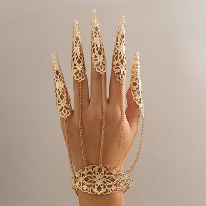 Gothic Mittens Bracelet Punk Nail Chain Ring