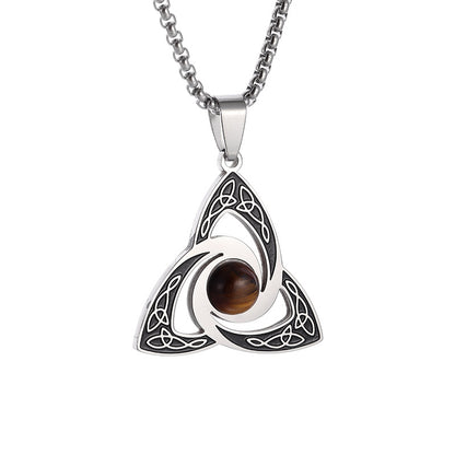 Stainless Steel Celtic Knot Necklace with Tiger Eye