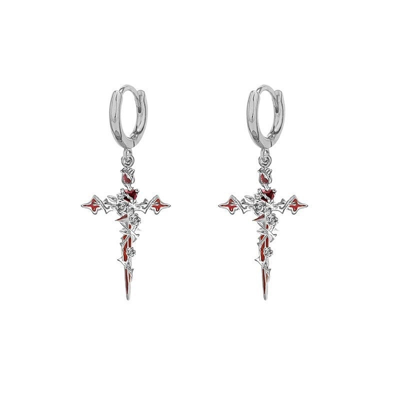 Gothic Rose Thorn Cross Earrings
