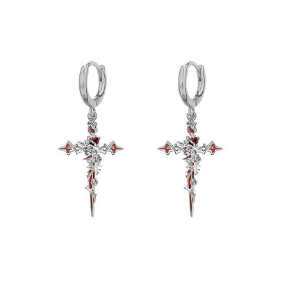 Gothic Rose Thorn Cross Earrings