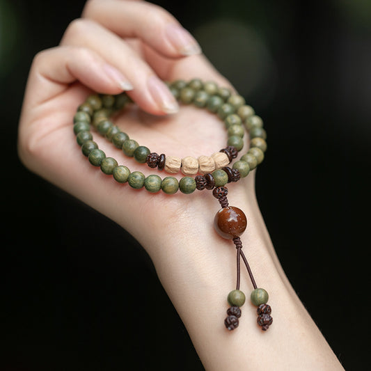 Original Old Material Green Sandalwood Buddha Beads Bracelet