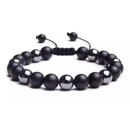 Matte Agate and Hematite Bead Adjustable Bracelet