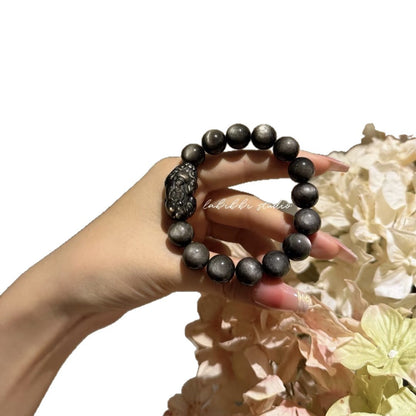 Natural Silver Obsidian Pixiu Bracelet