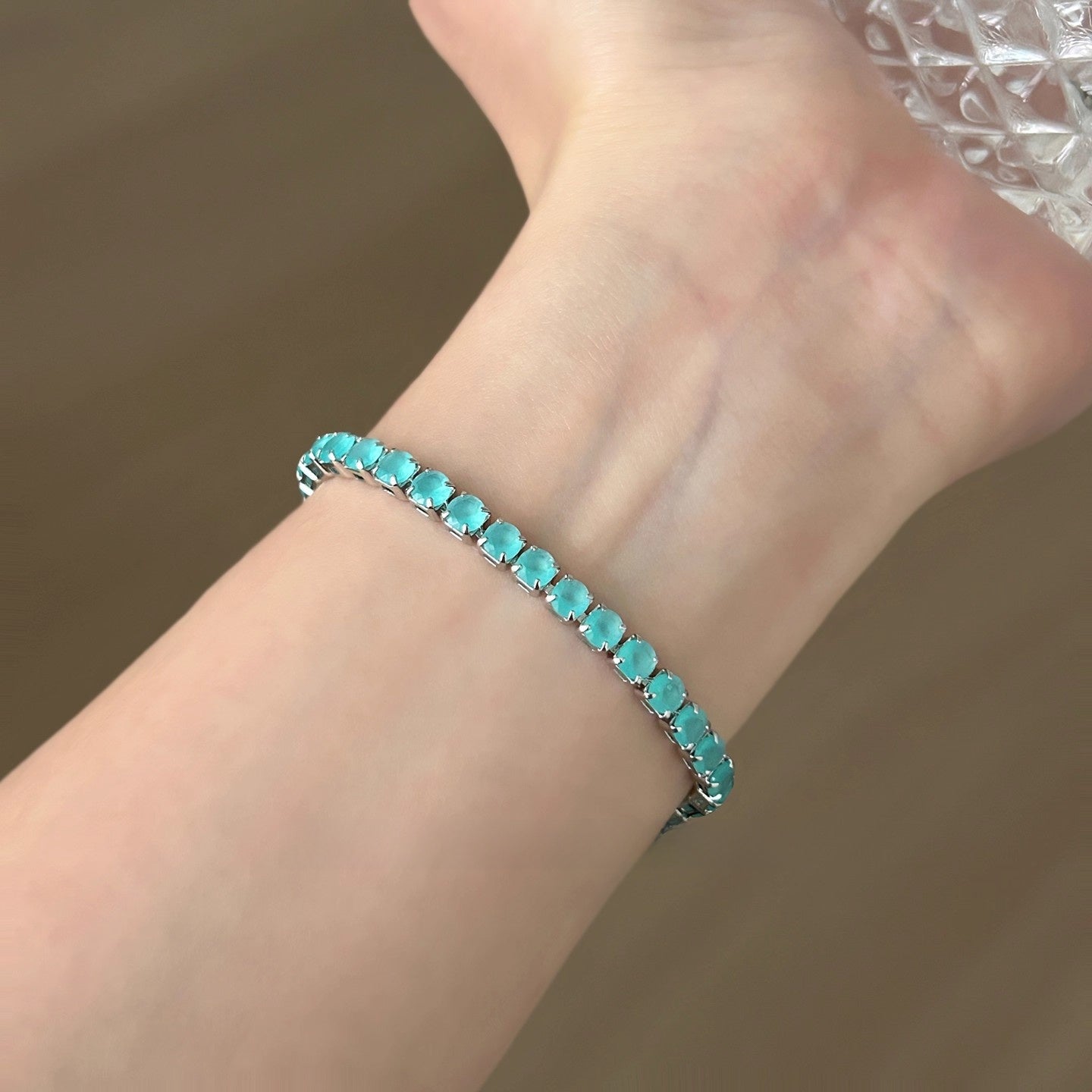 Geometric Lake Blue Diamond Electroplated Copper Bracelet