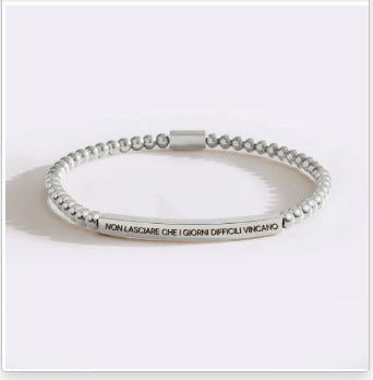 Stainless Steel Silver Bead Curved Tube Bracelet for Women