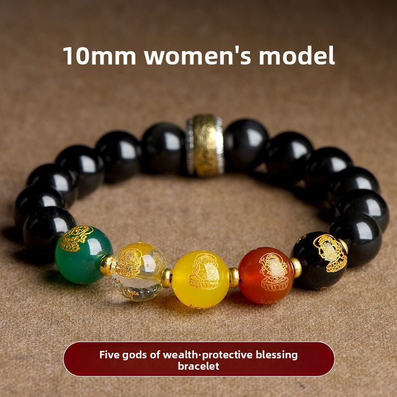 Five-Way God of Wealth Obsidian Bracelet