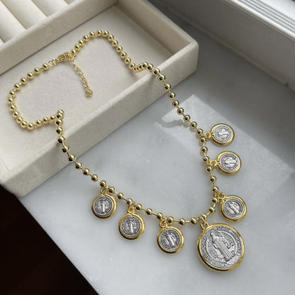 Saint Benedict Pendant Necklace Gold Plated Chain