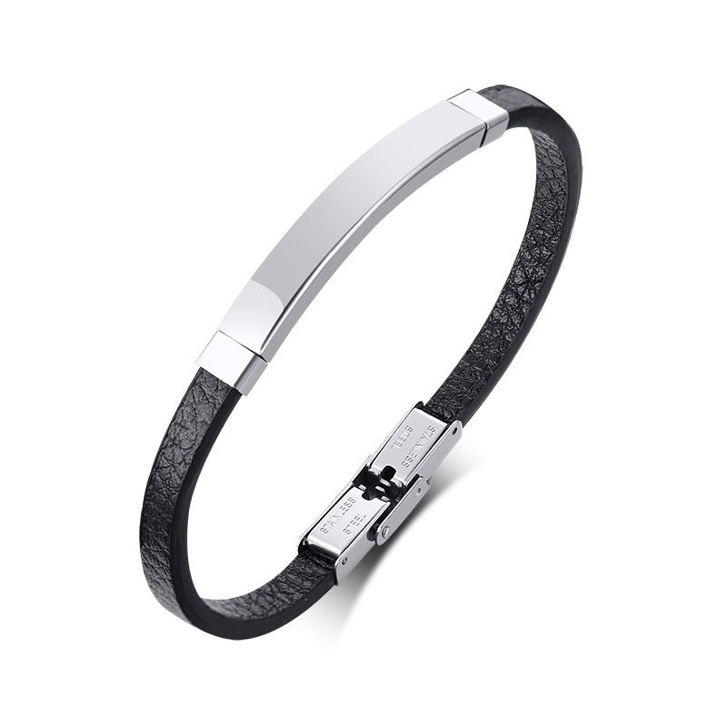 Stainless Steel Curved Leather Bracelet
