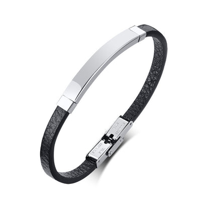 Stainless Steel Curved Leather Bracelet
