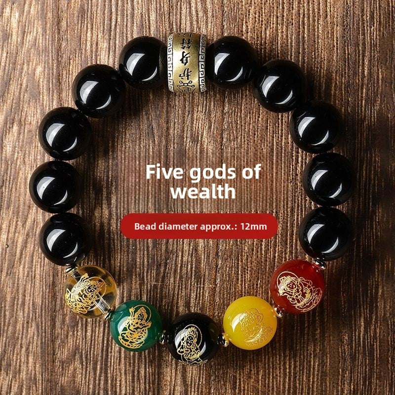 Five-Way God of Wealth Obsidian Bracelet
