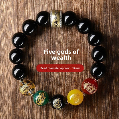 Five-Way God of Wealth Obsidian Bracelet