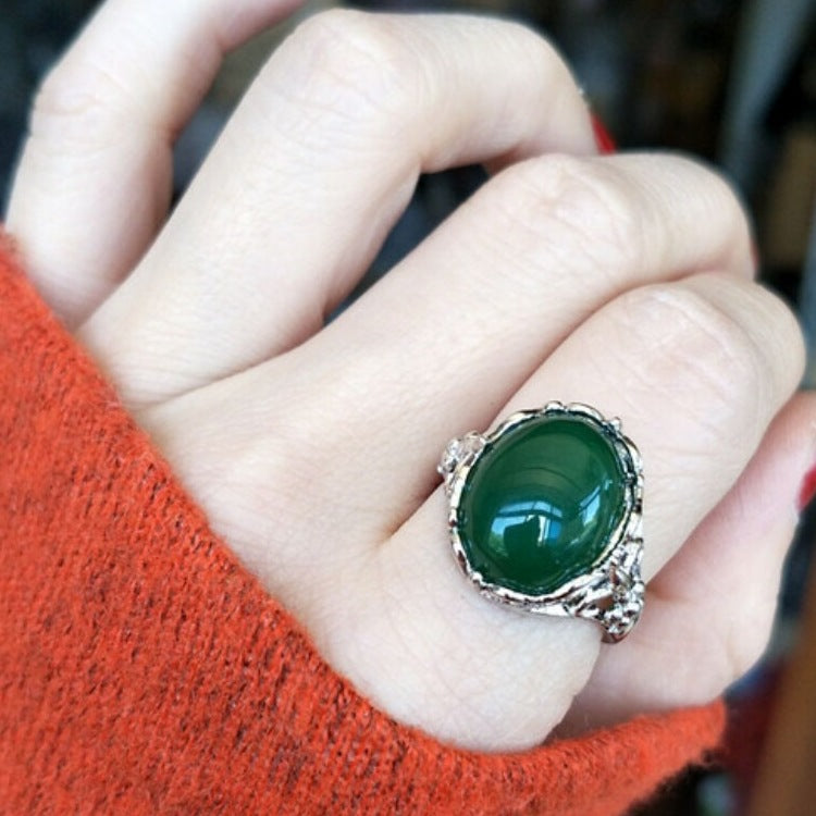 Sterling Silver Open Adjustable Gemstone Ring