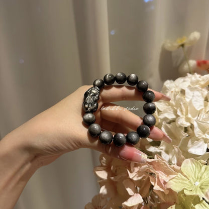 Natural Silver Obsidian Pixiu Bracelet