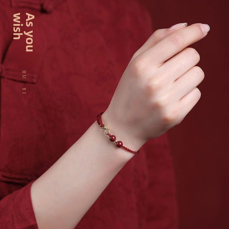 Red Rope Cinnabar Bead Bracelet