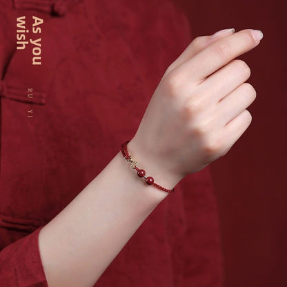 Red Rope Cinnabar Bead Bracelet